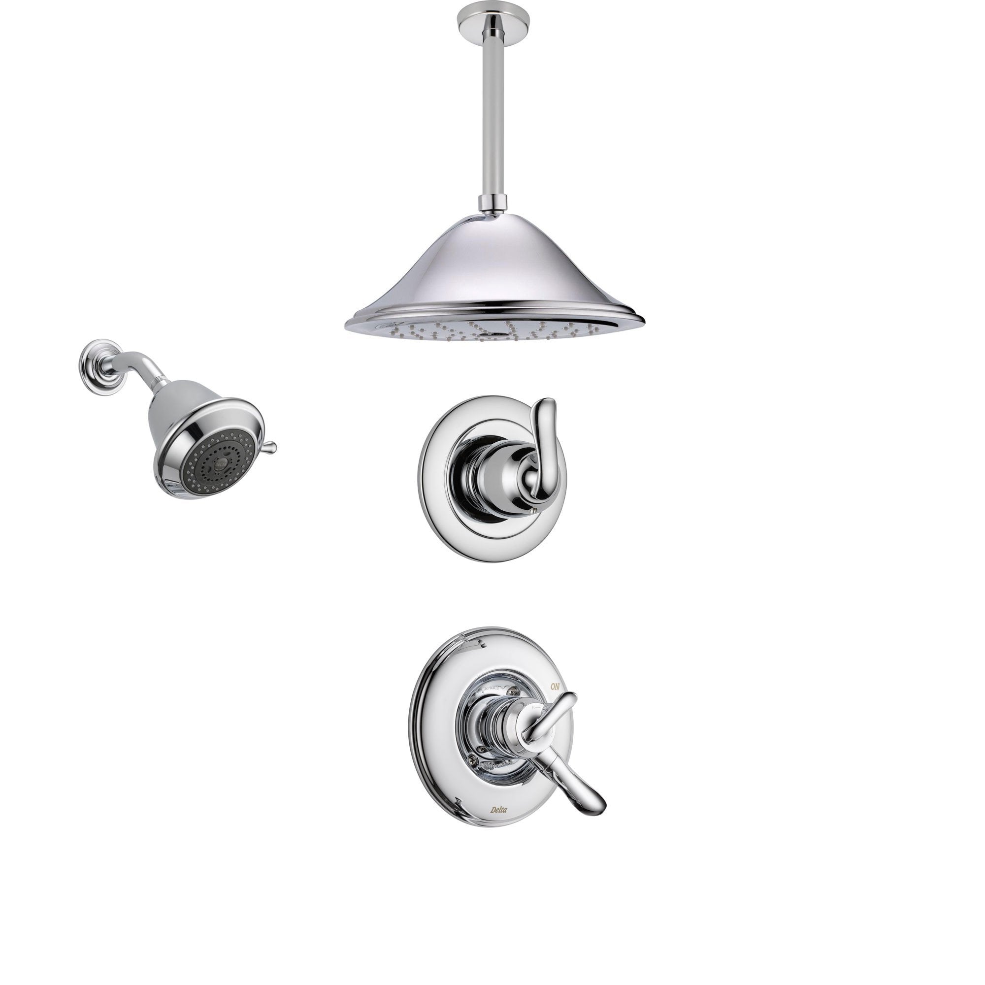 Delta Linden Chrome Shower System with Dual Control Shower Handle, 3-setting Diverter, Large Ceiling Mount Rain Shower Head, and Wall Mount Showerhead SS179485