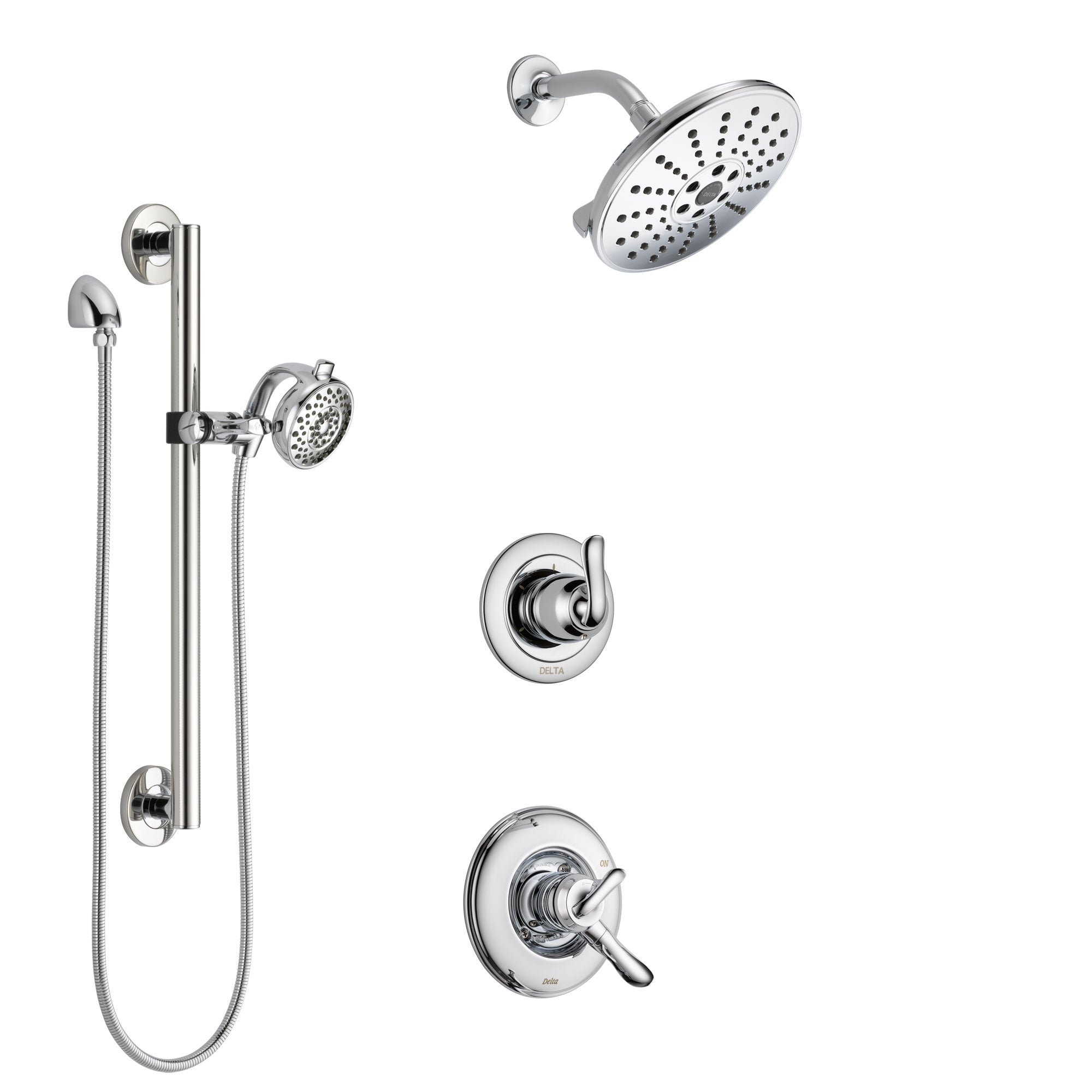 Delta Linden Chrome Finish Shower System with Dual Control Handle, 3-Setting Diverter, Showerhead, and Hand Shower with Grab Bar SS17948