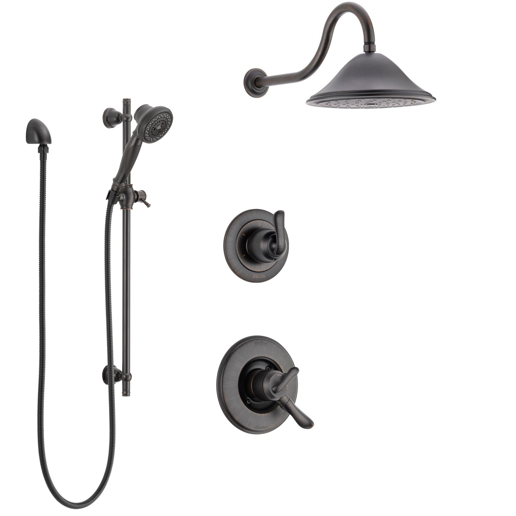 Delta Linden Venetian Bronze Finish Shower System with Dual Control Handle, 3-Setting Diverter, Showerhead, and Hand Shower with Slidebar SS1794RB7