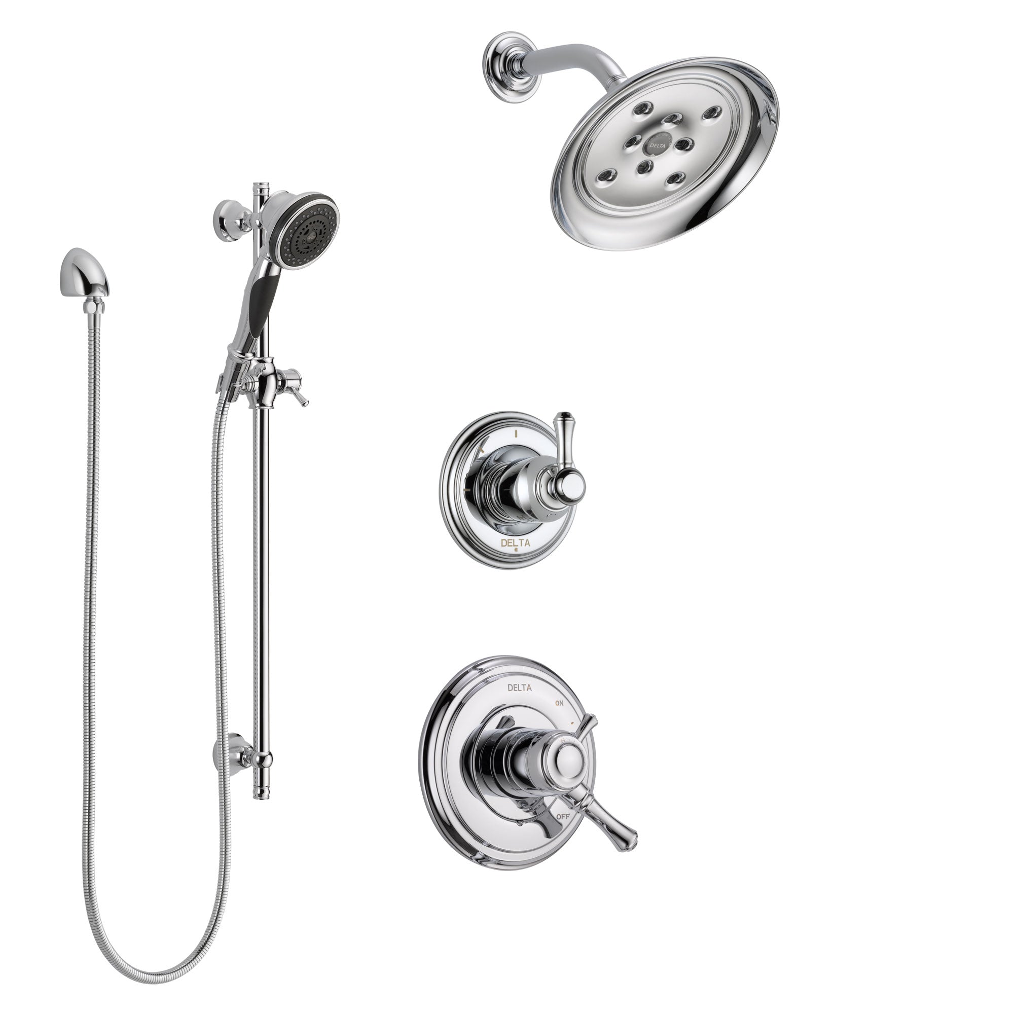 Delta Cassidy Chrome Finish Shower System with Dual Control Handle, 3-Setting Diverter, Showerhead, and Hand Shower with Slidebar SS17972