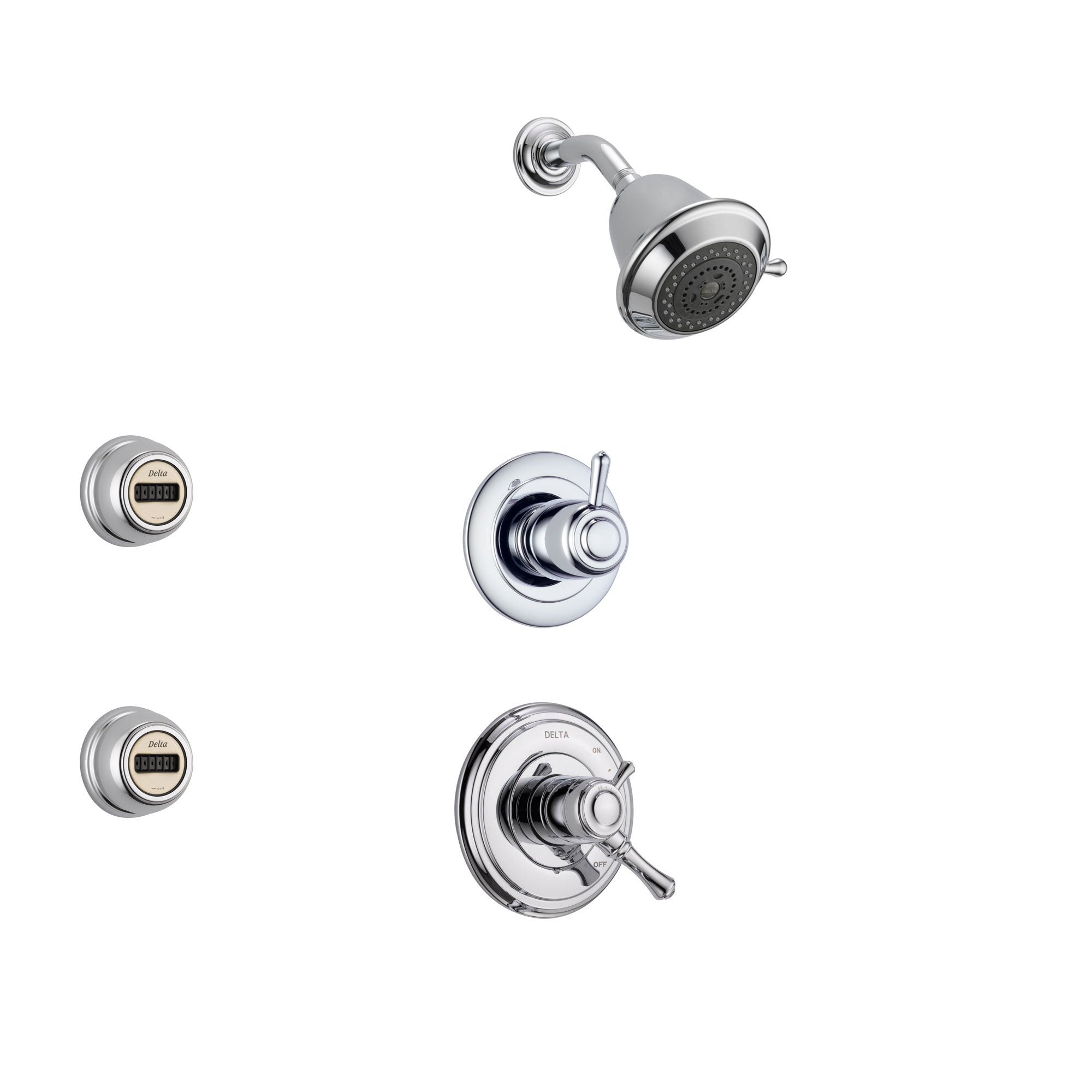 Delta Cassidy Chrome Shower System with Dual Control Shower Handle, 3-setting Diverter, Showerhead, and 2 Body Sprays SS179781