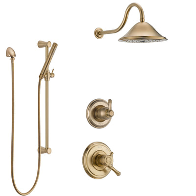 Delta Cassidy Champagne Bronze Finish Shower System with Dual Control Handle, 3-Setting Diverter, Showerhead, and Hand Shower with Slidebar SS1797CZ3