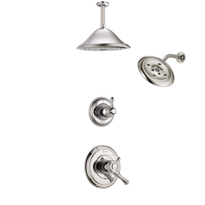 Delta Cassidy Polished Nickel Finish Shower System with Dual Control Handle, 3-Setting Diverter, Showerhead, and Ceiling Mount Showerhead SS1797PN7