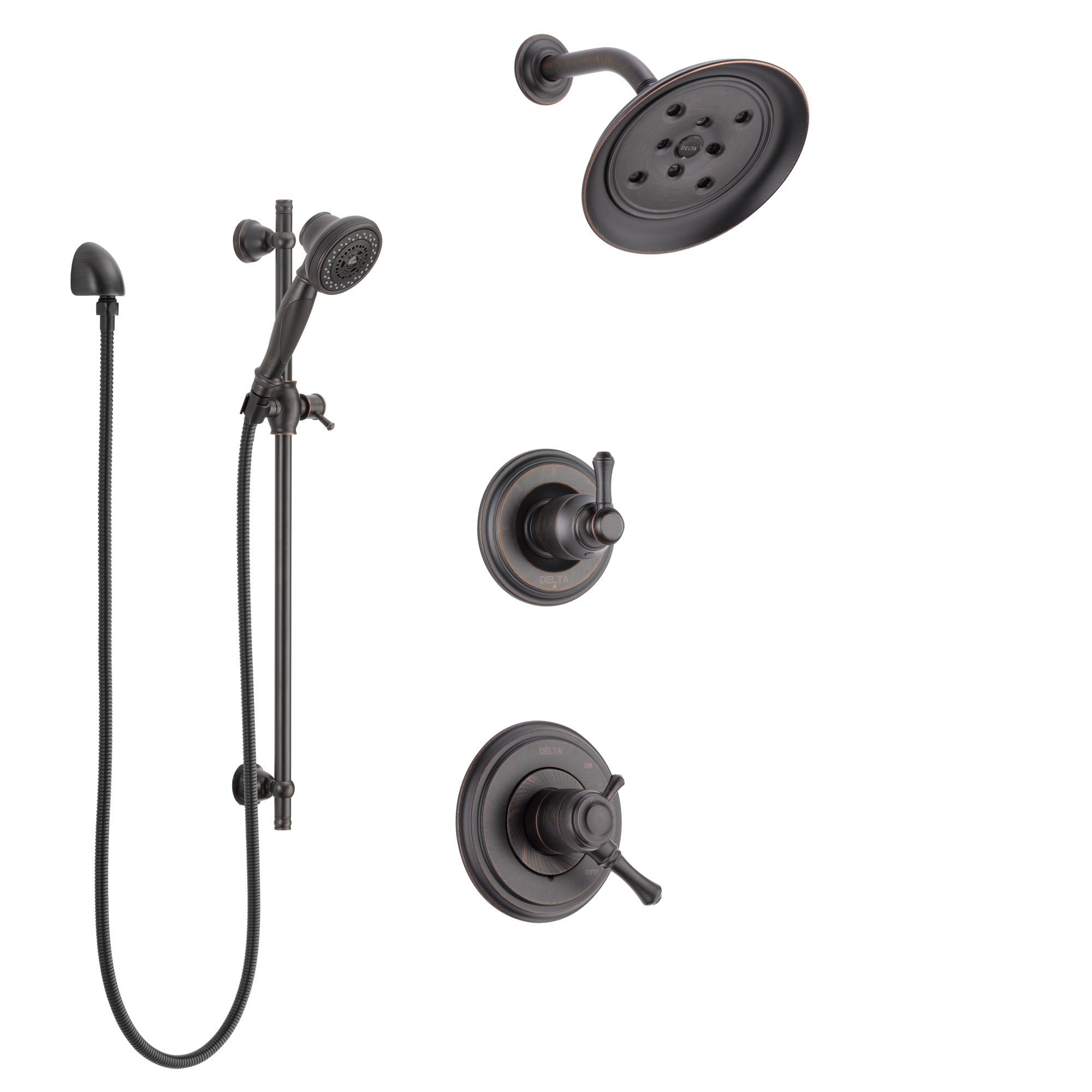 Delta Cassidy Venetian Bronze Finish Shower System with Dual Control Handle, 3-Setting Diverter, Showerhead, and Hand Shower with Slidebar SS1797RB1