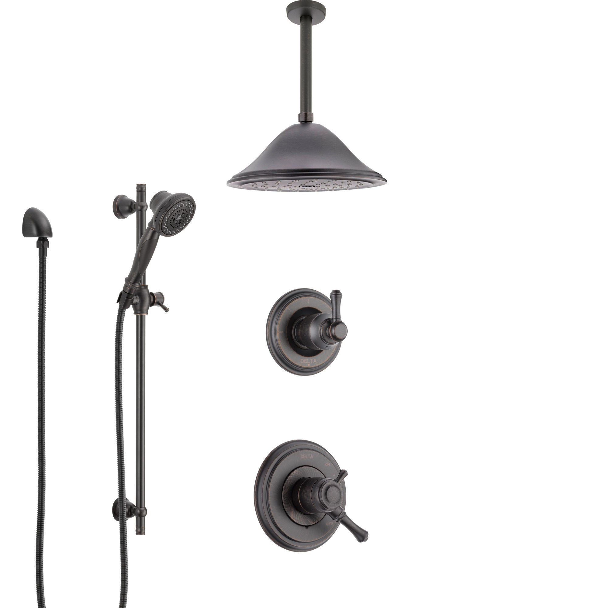 Delta Cassidy Venetian Bronze Shower System with Dual Control Handle, Diverter, Ceiling Mount Showerhead, and Hand Shower with Slidebar SS1797RB4
