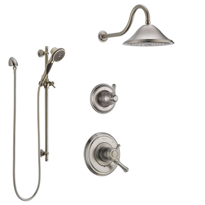 Delta Cassidy Stainless Steel Finish Shower System with Dual Control Handle, 3-Setting Diverter, Showerhead, and Hand Shower with Slidebar SS1797SS2
