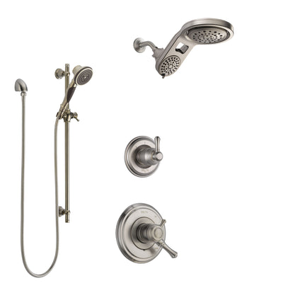 Delta Cassidy Stainless Steel Finish Shower System with Dual Control Handle, Diverter, Dual Showerhead, and Hand Shower with Slidebar SS1797SS6