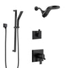 Delta Pivotal Matte Black Finish Shower System and Diverter with Dual Showerhead HydroRain Fixture and Hand Shower with Slidebar SS17993BL13
