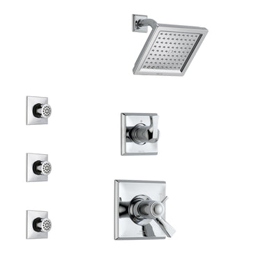Delta Dryden Chrome Finish Shower System with Dual Thermostatic Control Handle, 3-Setting Diverter, Showerhead, and 3 Body Sprays SS17T25111