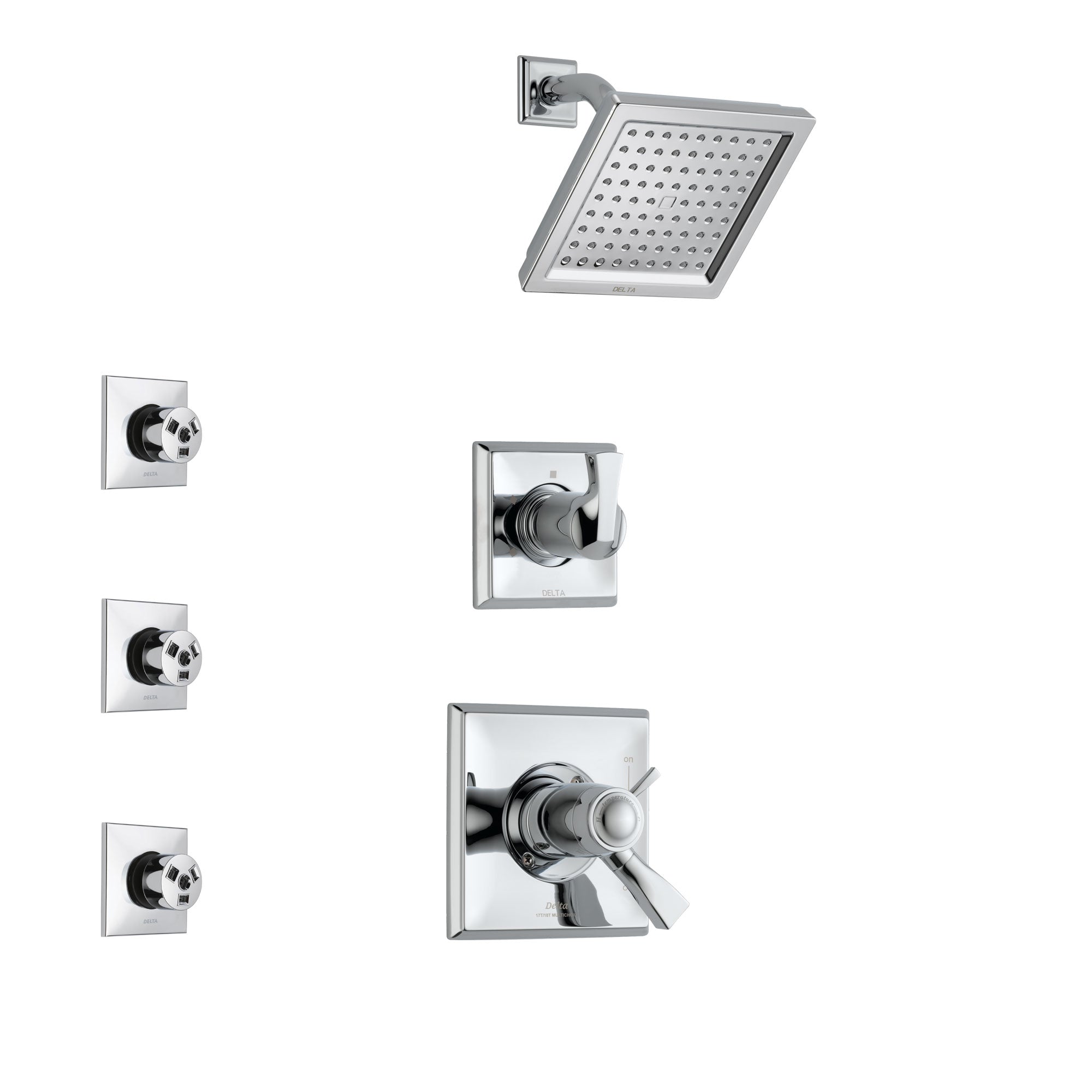 Delta Dryden Chrome Finish Shower System with Dual Thermostatic Control Handle, 3-Setting Diverter, Showerhead, and 3 Body Sprays SS17T25112