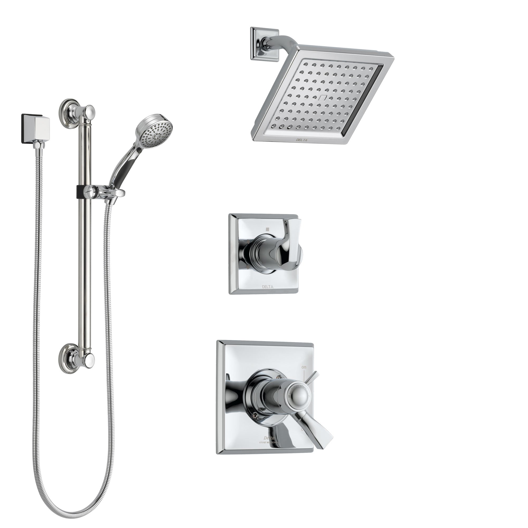 Delta Dryden Chrome Finish Shower System with Dual Thermostatic Control Handle, Diverter, Showerhead, and Hand Shower with Grab Bar SS17T25114
