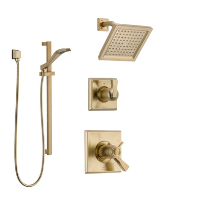 Delta Dryden Champagne Bronze Shower System with Dual Thermostatic Control Handle, Diverter, Showerhead, and Hand Shower with Slidebar SS17T2511CZ2
