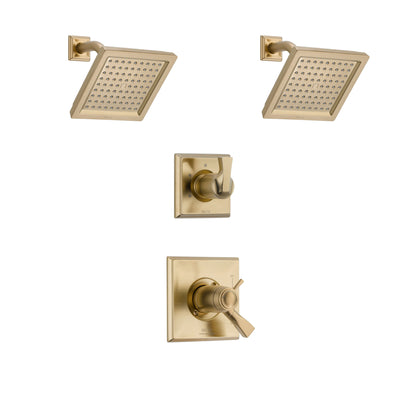 Delta Dryden Champagne Bronze Finish Shower System with Dual Thermostatic Control Handle, 3-Setting Diverter, 2 Showerheads SS17T2511CZ4
