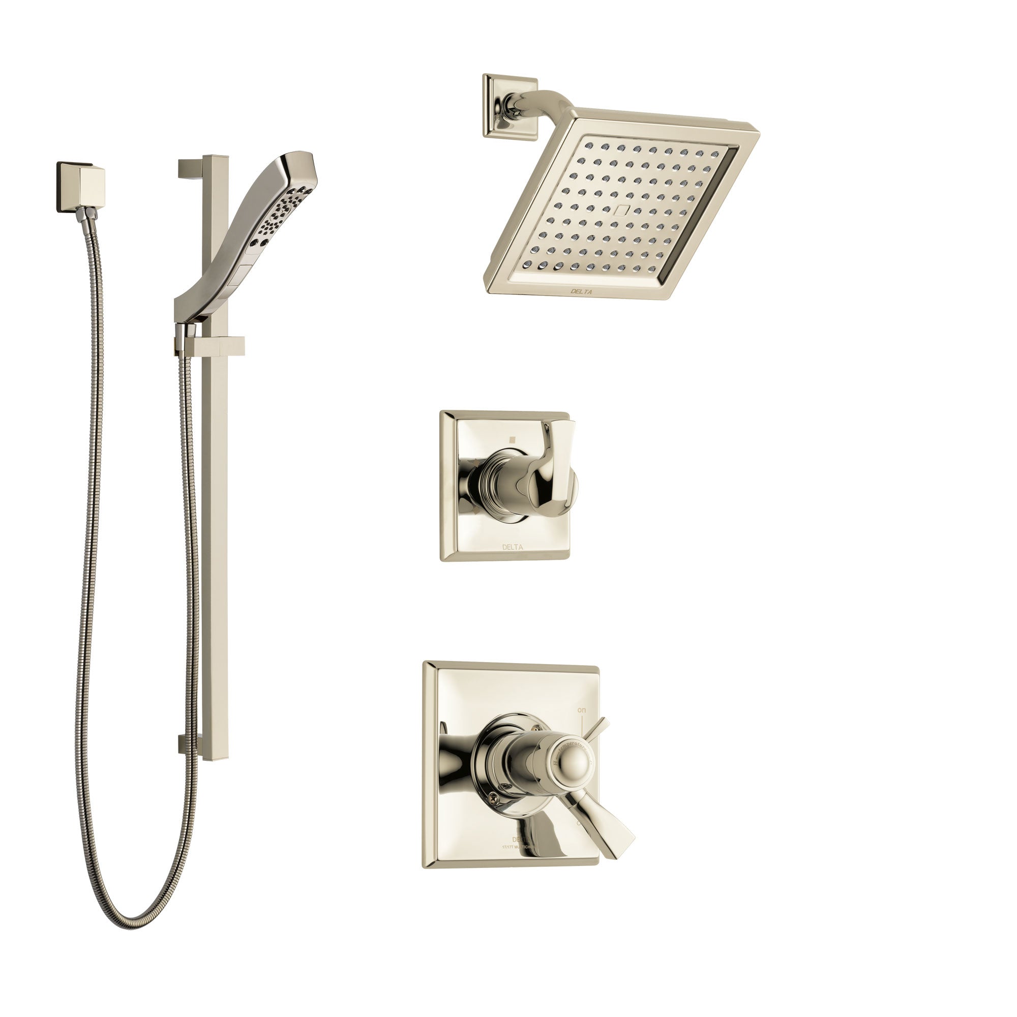 Delta Dryden Polished Nickel Shower System with Dual Thermostatic Control Handle, Diverter, Showerhead, and Hand Shower with Slidebar SS17T2511PN3