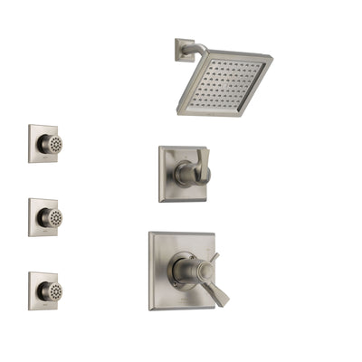 Delta Dryden Dual Thermostatic Control Handle Stainless Steel Finish Shower System, 3-Setting Diverter, Showerhead, and 3 Body Sprays SS17T2511SS2