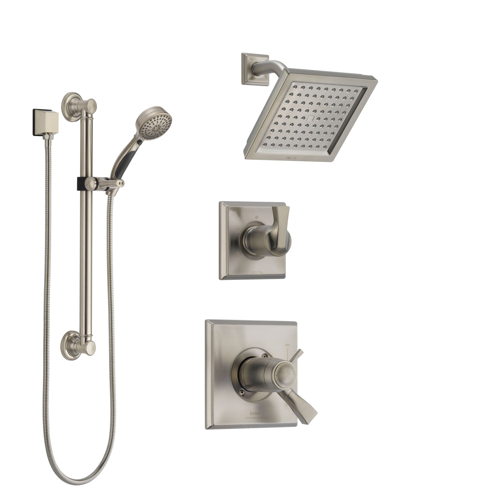 Delta Dryden Dual Thermostatic Control Handle Stainless Steel Finish Shower System, Diverter, Showerhead, and Hand Shower with Grab Bar SS17T2511SS3