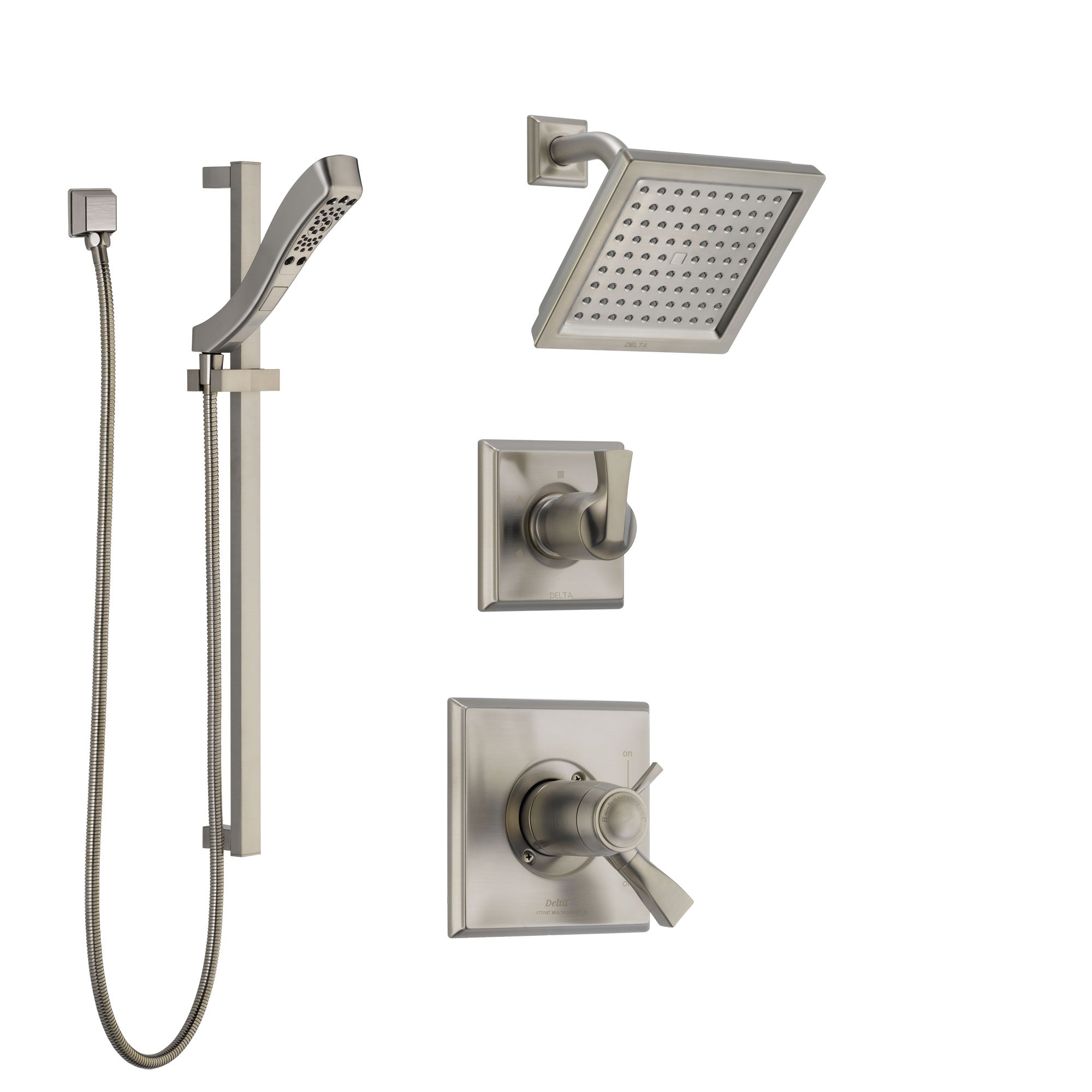 Delta Dryden Dual Thermostatic Control Handle Stainless Steel Finish Shower System, Diverter, Showerhead, and Hand Shower with Slidebar SS17T2511SS4
