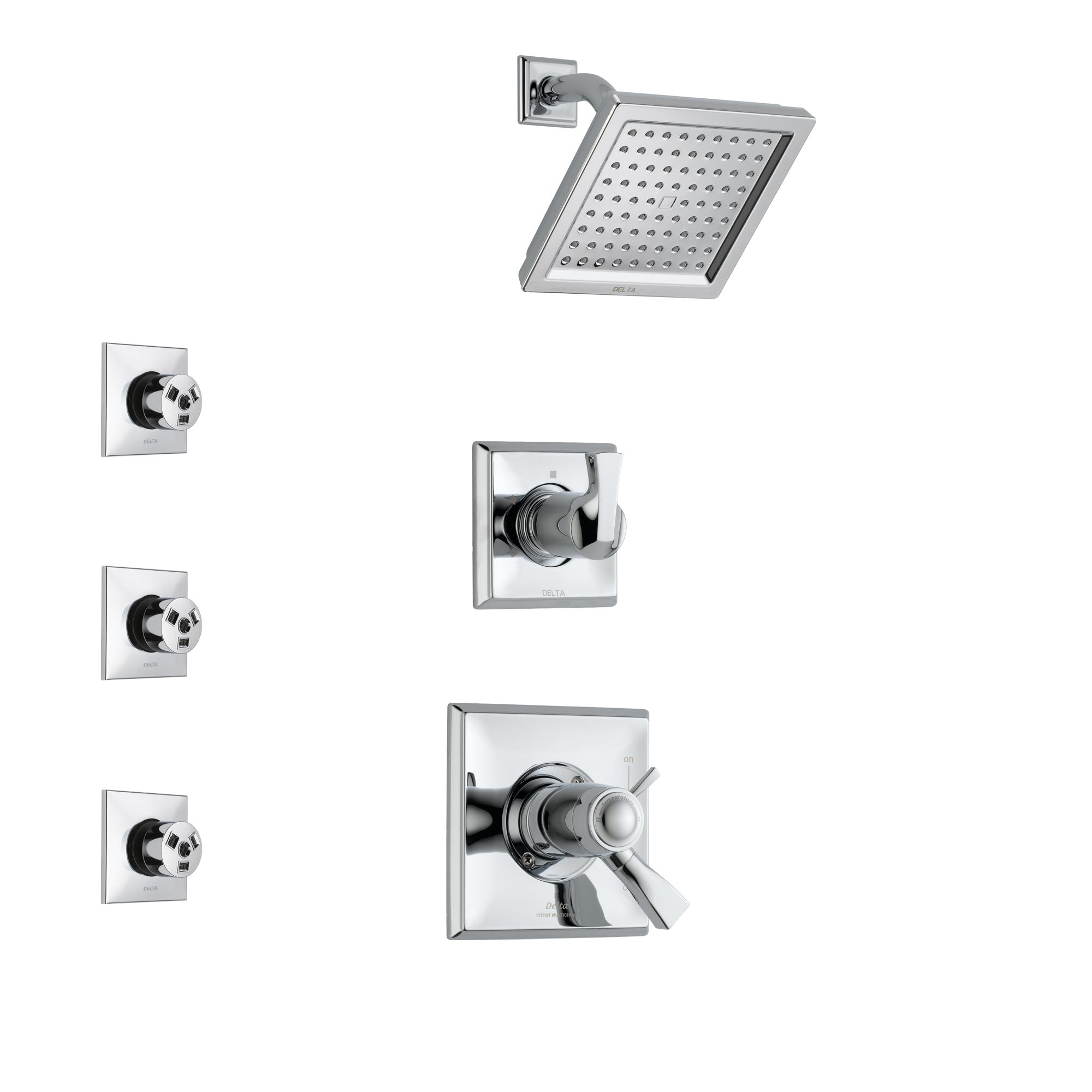 Delta Dryden Chrome Finish Shower System with Dual Thermostatic Control Handle, 3-Setting Diverter, Showerhead, and 3 Body Sprays SS17T25122