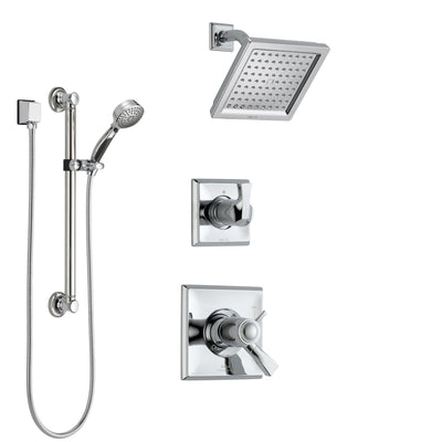 Delta Dryden Chrome Finish Shower System with Dual Thermostatic Control Handle, Diverter, Showerhead, and Hand Shower with Grab Bar SS17T25123