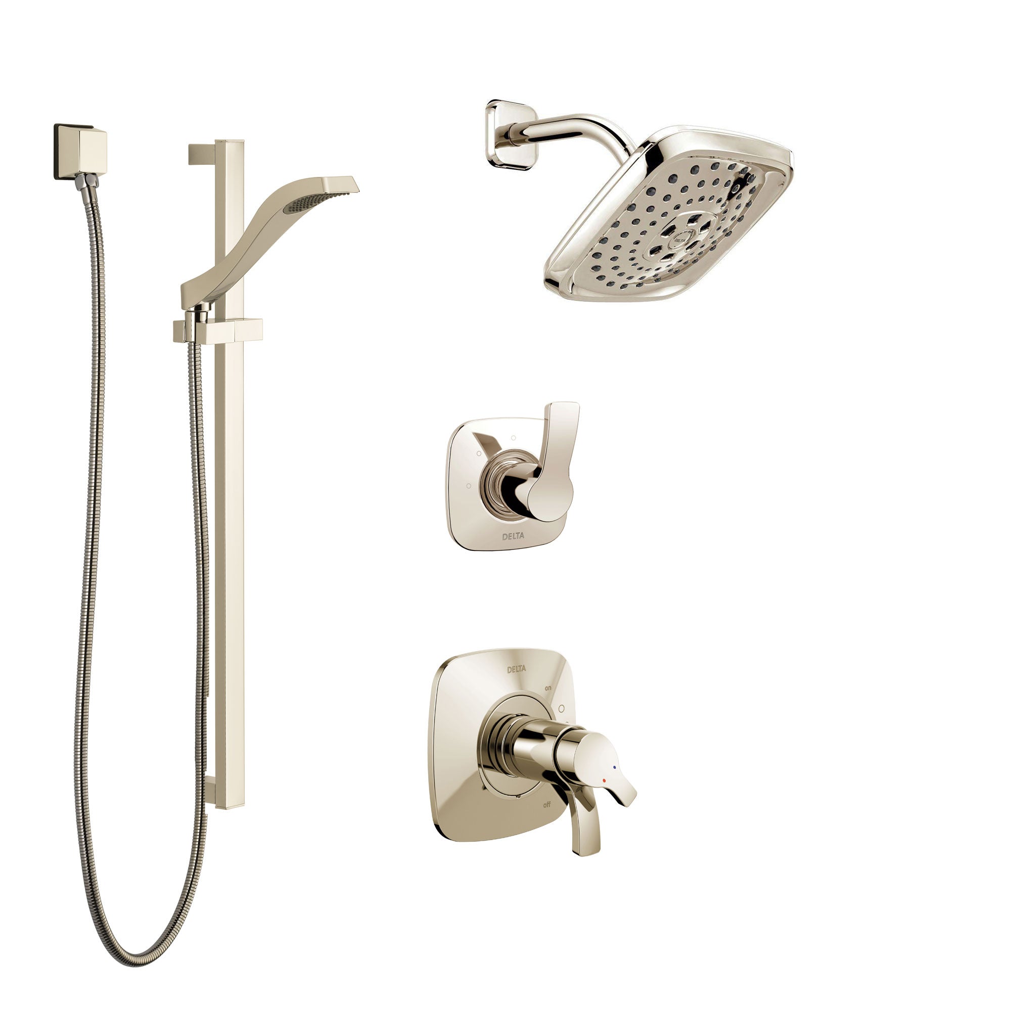 Delta Tesla Polished Nickel Shower System with Dual Thermostatic Control Handle, Diverter, Showerhead, and Hand Shower with Slidebar SS17T2522PN3