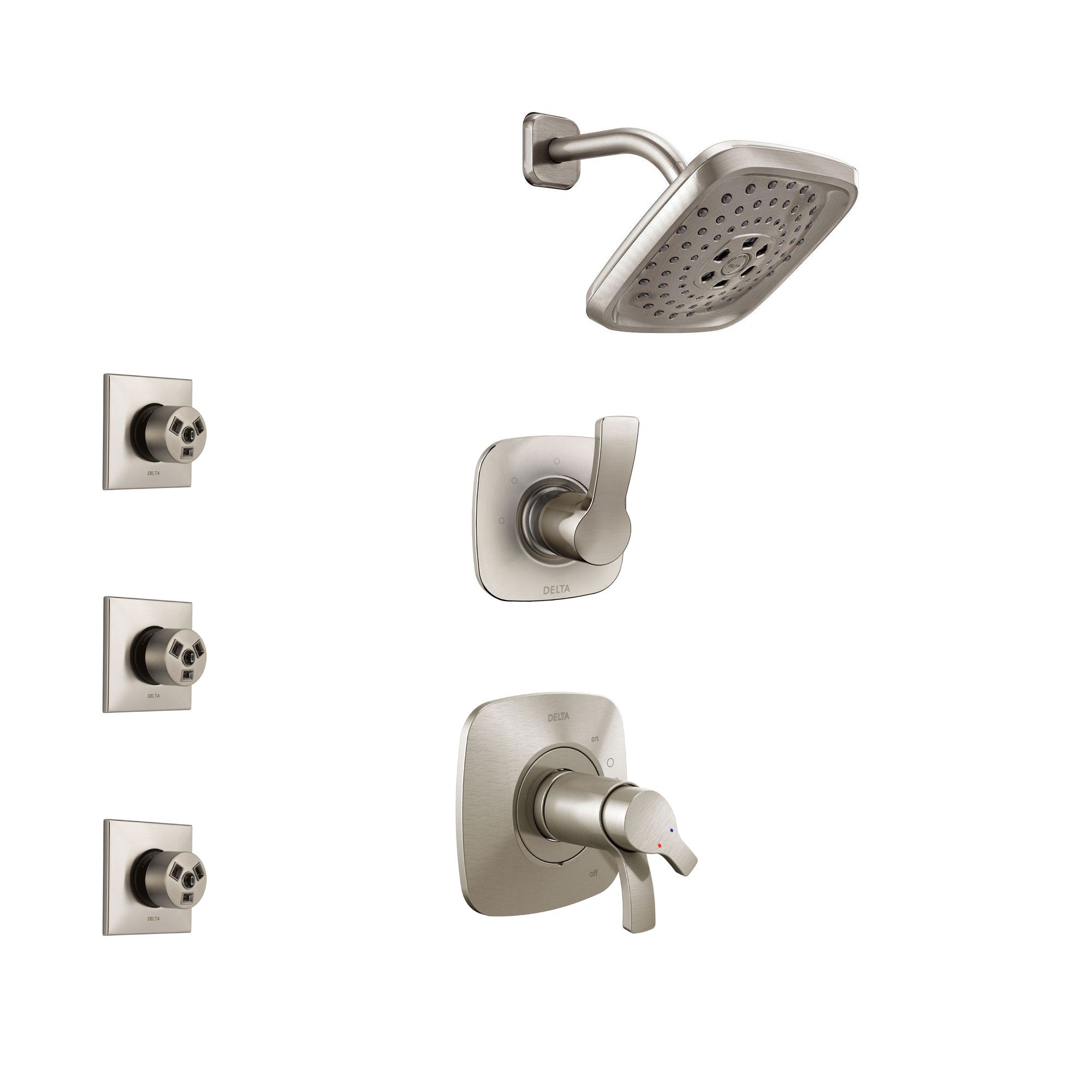 Delta Tesla Stainless Steel Finish Shower System with Dual Thermostatic Control Handle, 3-Setting Diverter, Showerhead, and 3 Body Sprays SS17T2522SS2