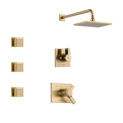 Delta Vero Champagne Bronze Finish Shower System with Dual Thermostatic Control Handle, 3-Setting Diverter, Showerhead, and 3 Body Sprays SS17T2531CZ1
