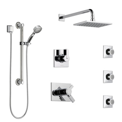 Delta Vero Chrome Shower System with Dual Thermostatic Control, Diverter, Showerhead, 3 Body Sprays, and Hand Shower with Grab Bar SS17T25331