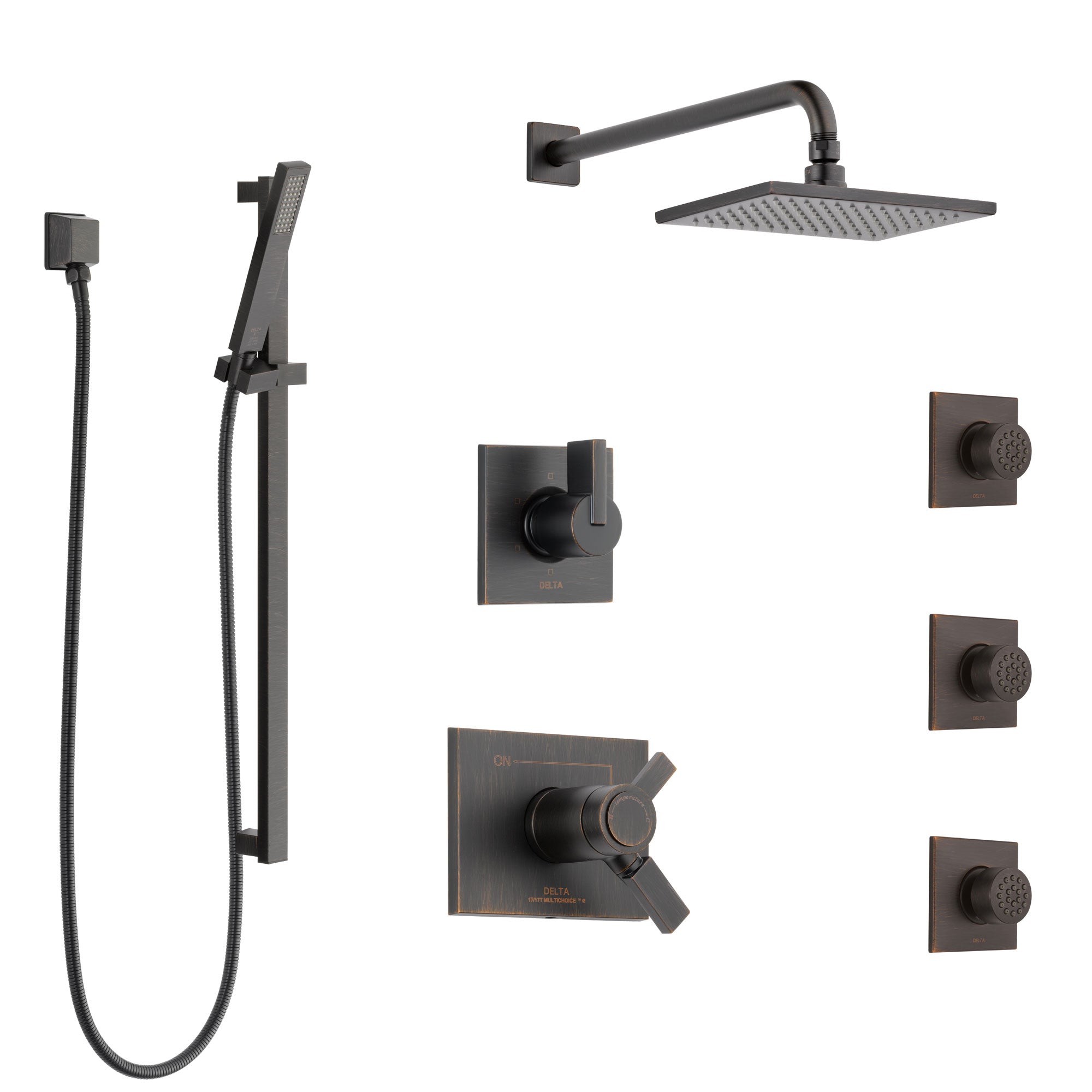 Delta Vero Venetian Bronze Shower System with Dual Thermostatic Control, 6-Setting Diverter, Showerhead, 3 Body Sprays, and Hand Shower SS17T2533RB4
