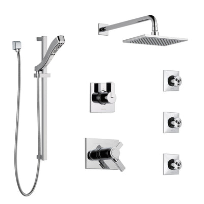 Delta Vero Chrome Shower System with Dual Thermostatic Control Handle, 6-Setting Diverter, Showerhead, 3 Body Sprays, and Hand Shower SS17T25342