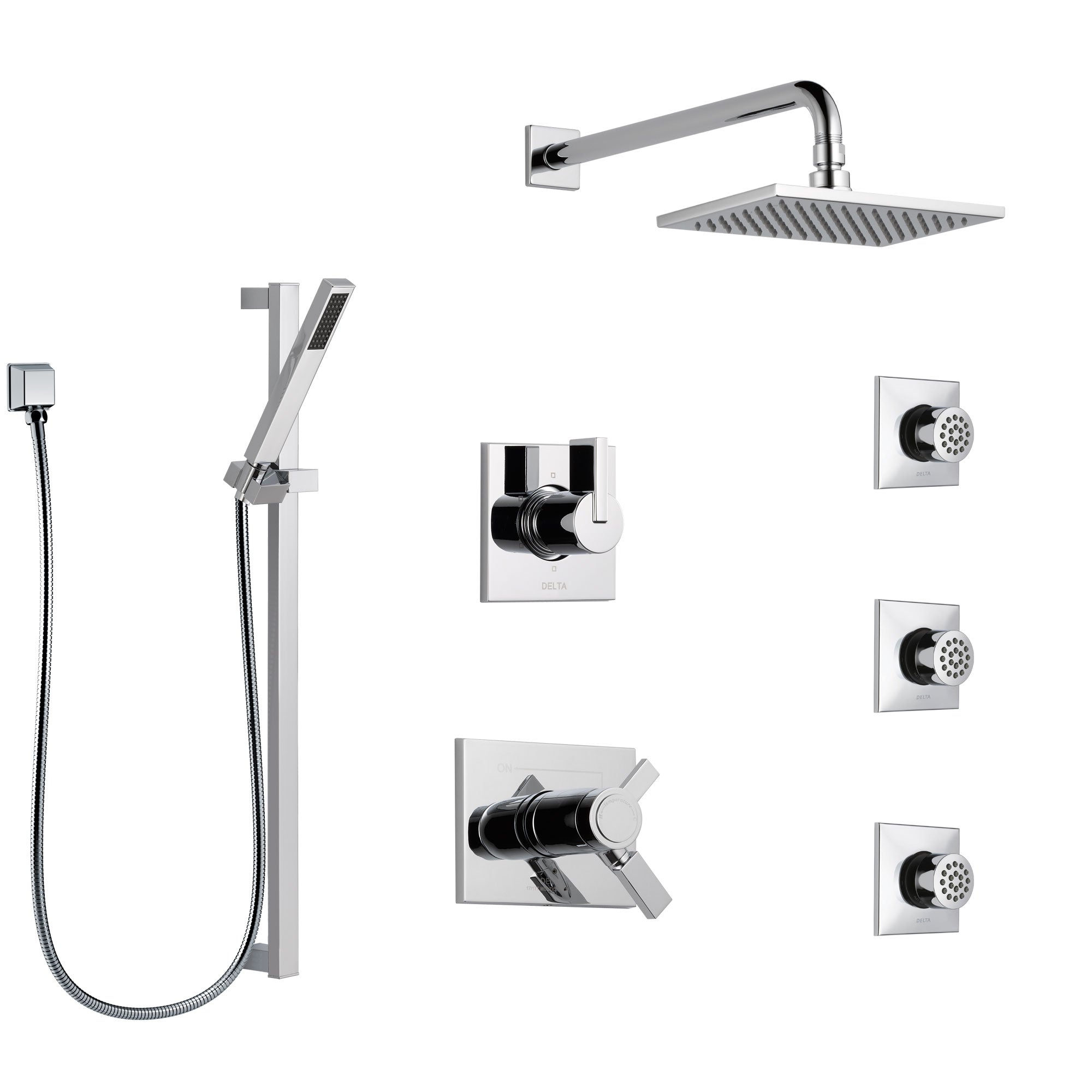 Delta Vero Chrome Shower System with Dual Thermostatic Control Handle, 6-Setting Diverter, Showerhead, 3 Body Sprays, and Hand Shower SS17T25345