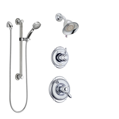 Delta Victorian Chrome Finish Shower System with Dual Thermostatic Control Handle, Diverter, Showerhead, and Hand Shower with Grab Bar SS17T25513
