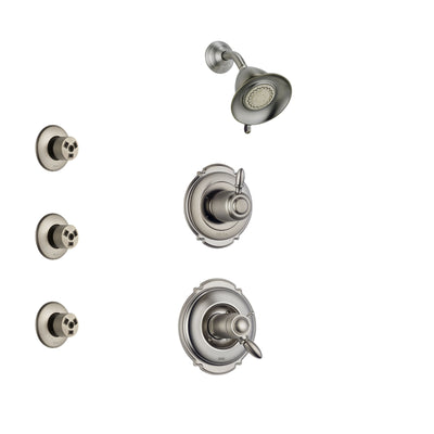 Delta Victorian Dual Thermostatic Control Handle Stainless Steel Finish Shower System, 3-Setting Diverter, Showerhead, and 3 Body Sprays SS17T2551SS1