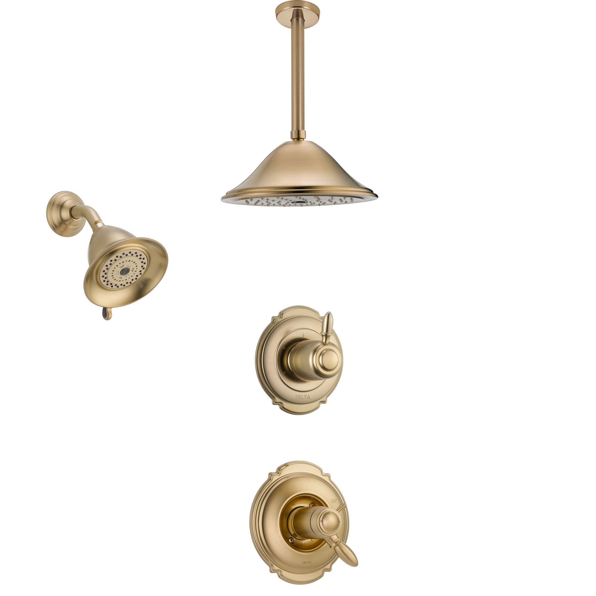 Delta Victorian Champagne Bronze Shower System with Dual Thermostatic Control Handle, Diverter, Showerhead, and Ceiling Mount Showerhead SS17T2552CZ5