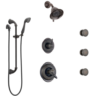 Delta Victorian Venetian Bronze Shower System with Dual Thermostatic Control, Diverter, Showerhead, 3 Body Sprays, and Hand Shower SS17T2552RB4