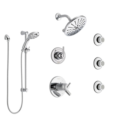 Delta Trinsic Chrome Shower System with Dual Thermostatic Control, 6-Setting Diverter, Showerhead, 3 Body Sprays, and Temp2O Hand Shower SS17T25914
