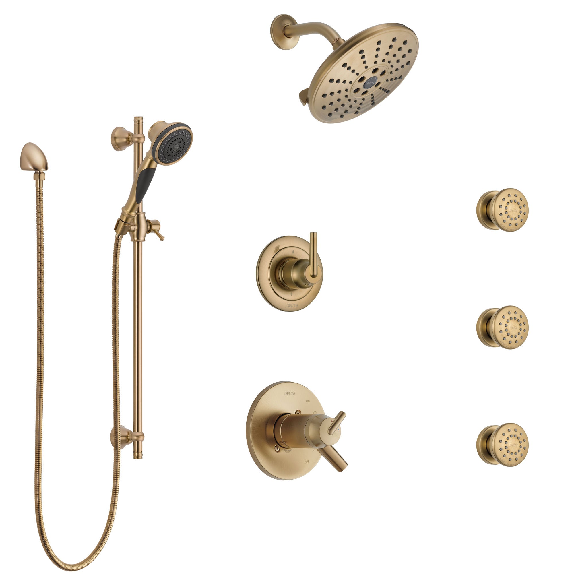 Delta Trinsic Champagne Bronze Shower System with Dual Thermostatic Control, Diverter, Showerhead, 3 Body Sprays, and Hand Shower SS17T2591CZ2