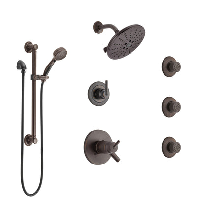 Delta Trinsic Venetian Bronze Shower System with Dual Thermostatic Control, Diverter, Showerhead, 3 Body Sprays, and Grab Bar Hand Shower SS17T2591RB1