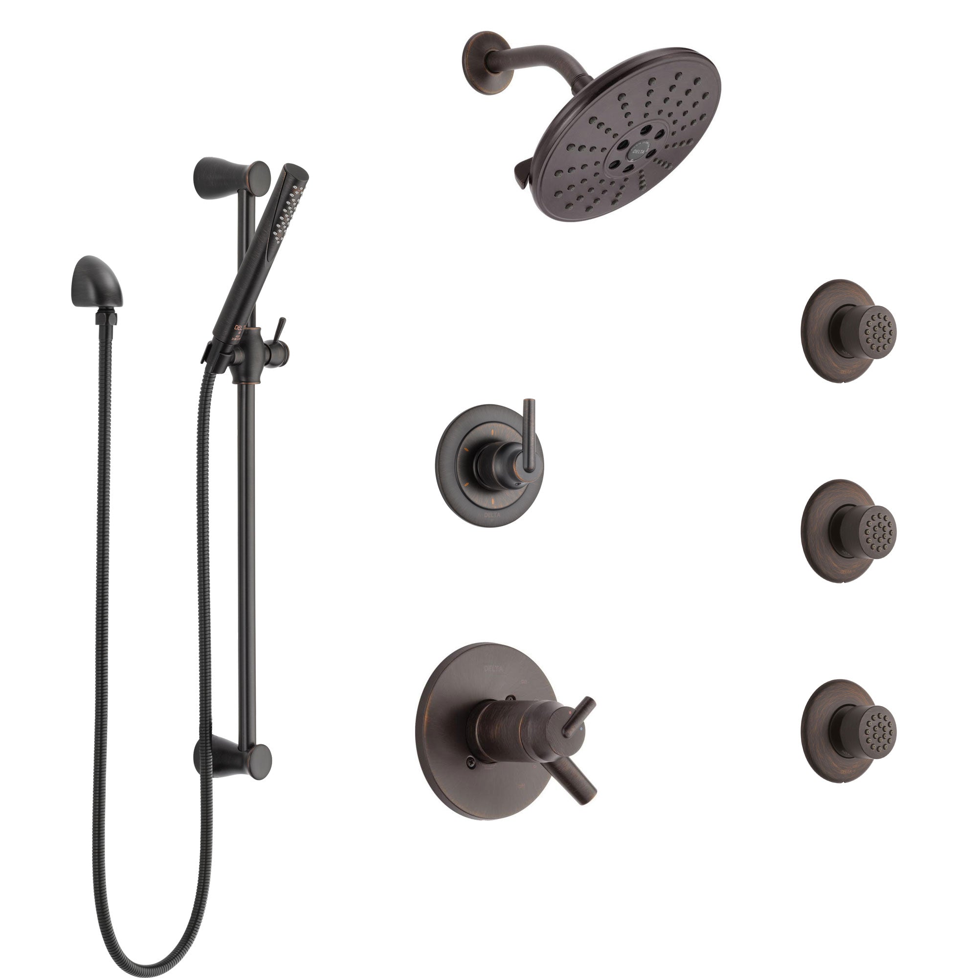 Delta Trinsic Venetian Bronze Shower System with Dual Thermostatic Control, Diverter, Showerhead, 3 Body Sprays, and Hand Shower SS17T2591RB4