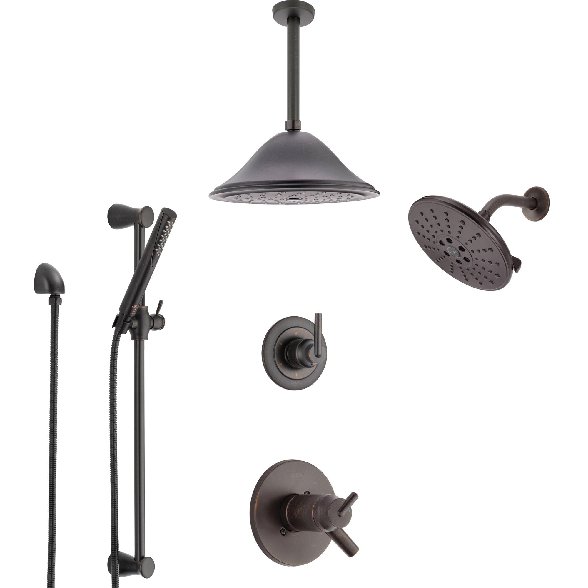 Delta Trinsic Venetian Bronze Shower System with Dual Thermostatic Control, Diverter, Showerhead, Ceiling Showerhead, and Hand Shower SS17T2591RB5