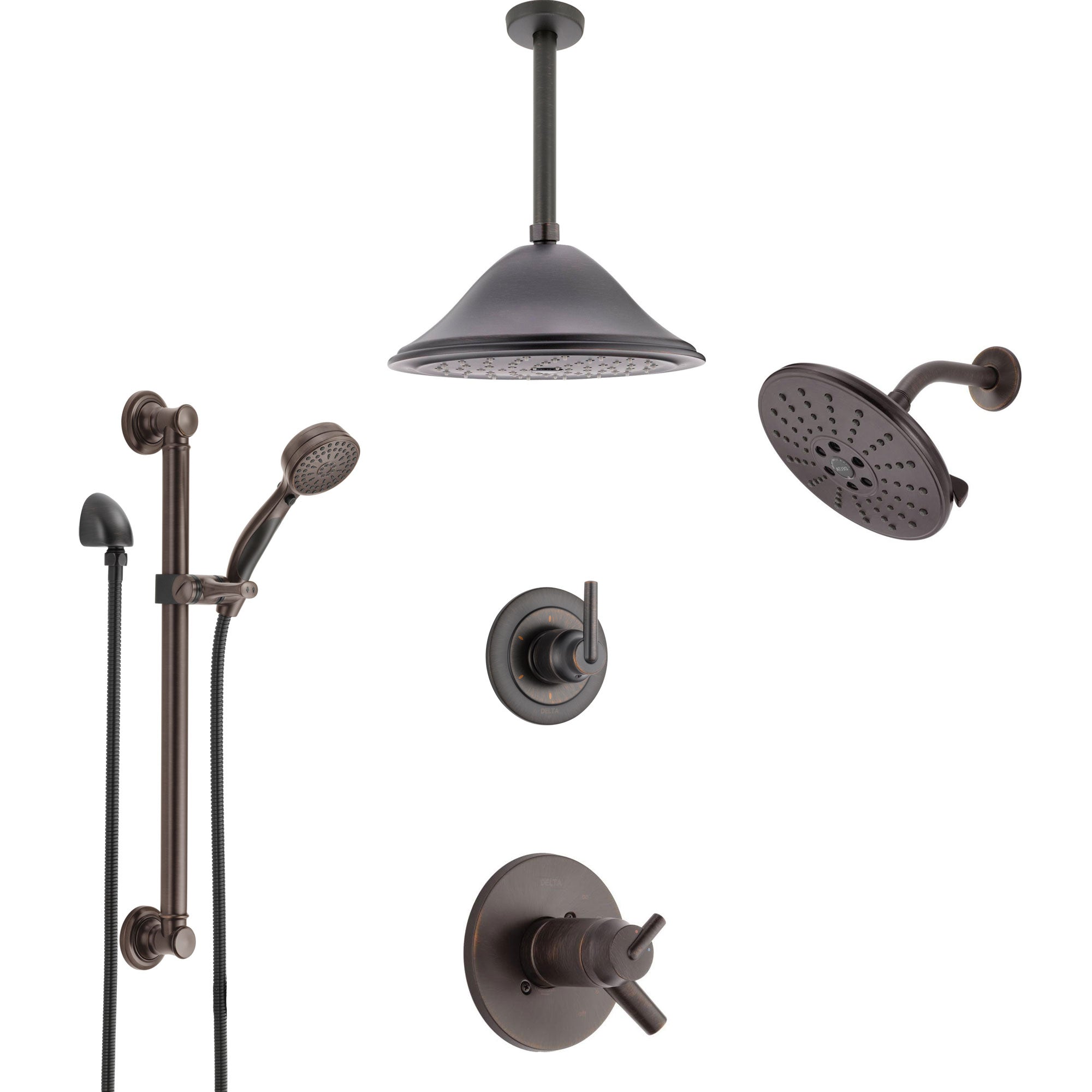 Delta Trinsic Venetian Bronze Dual Thermostatic Control Shower System, Diverter, Showerhead, Ceiling Showerhead, and Grab Bar Hand Spray SS17T2591RB6