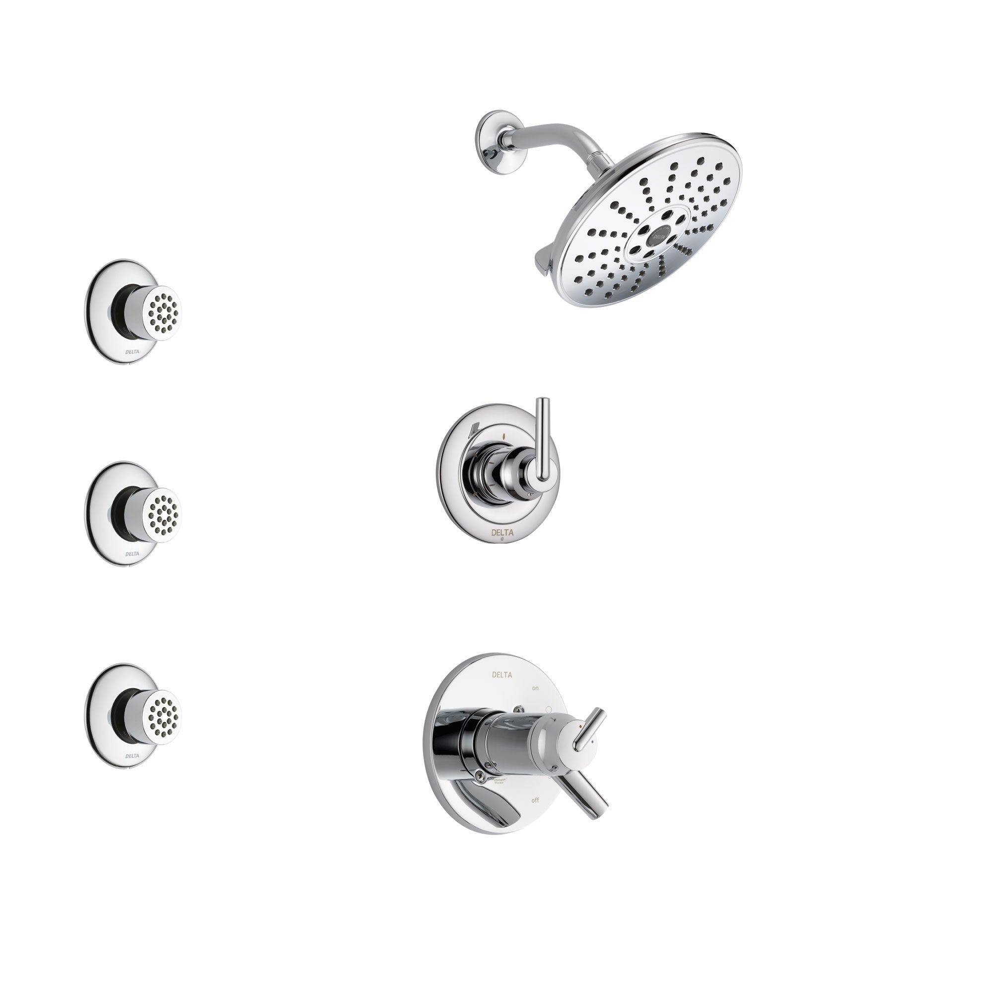 Delta Trinsic Chrome Finish Shower System with Dual Thermostatic Control Handle, 3-Setting Diverter, Showerhead, and 3 Body Sprays SS17T25921