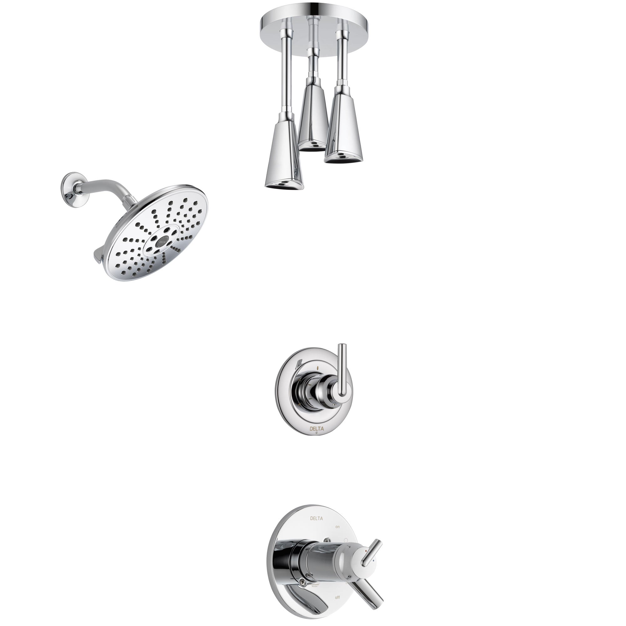 Delta Trinsic Chrome Finish Shower System with Dual Thermostatic Control Handle, Diverter, Showerhead, and Ceiling Mount Showerhead SS17T25926