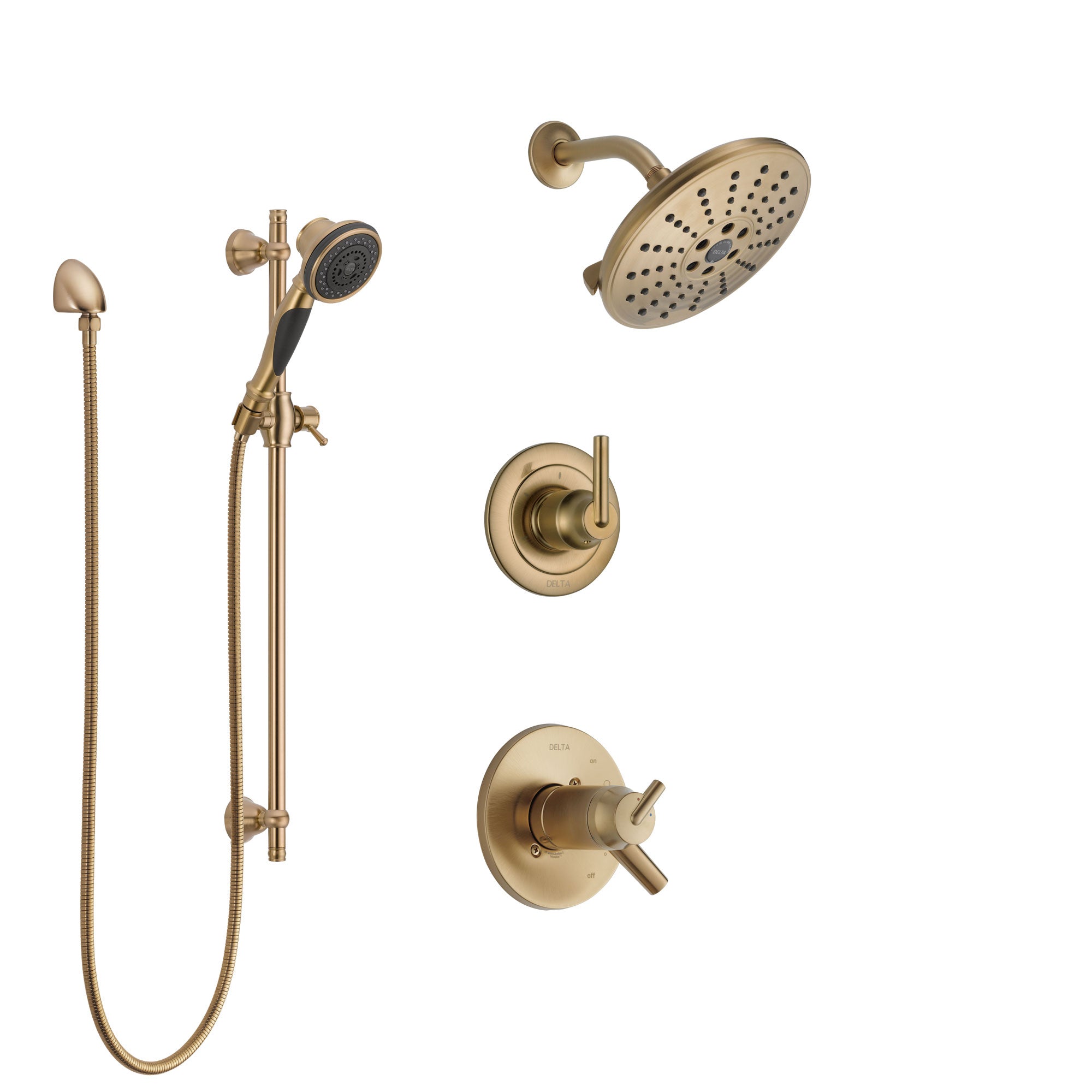 Delta Trinsic Champagne Bronze Shower System with Dual Thermostatic Control Handle, Diverter, Showerhead, and Hand Shower with Slidebar SS17T2592CZ4