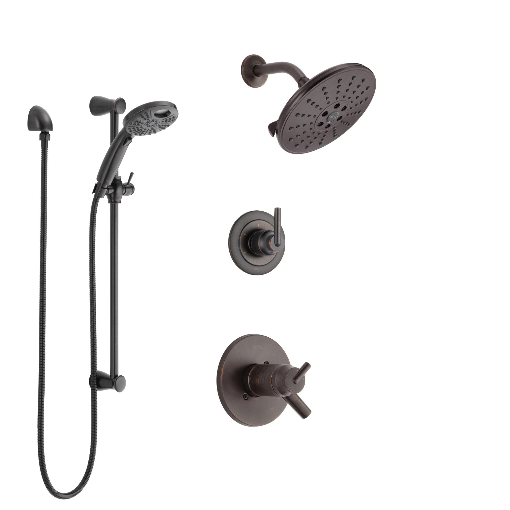 Delta Trinsic Venetian Bronze Dual Thermostatic Control Handle Shower System, Diverter, Showerhead, and Temp2O Hand Shower with Slidebar SS17T2592RB4