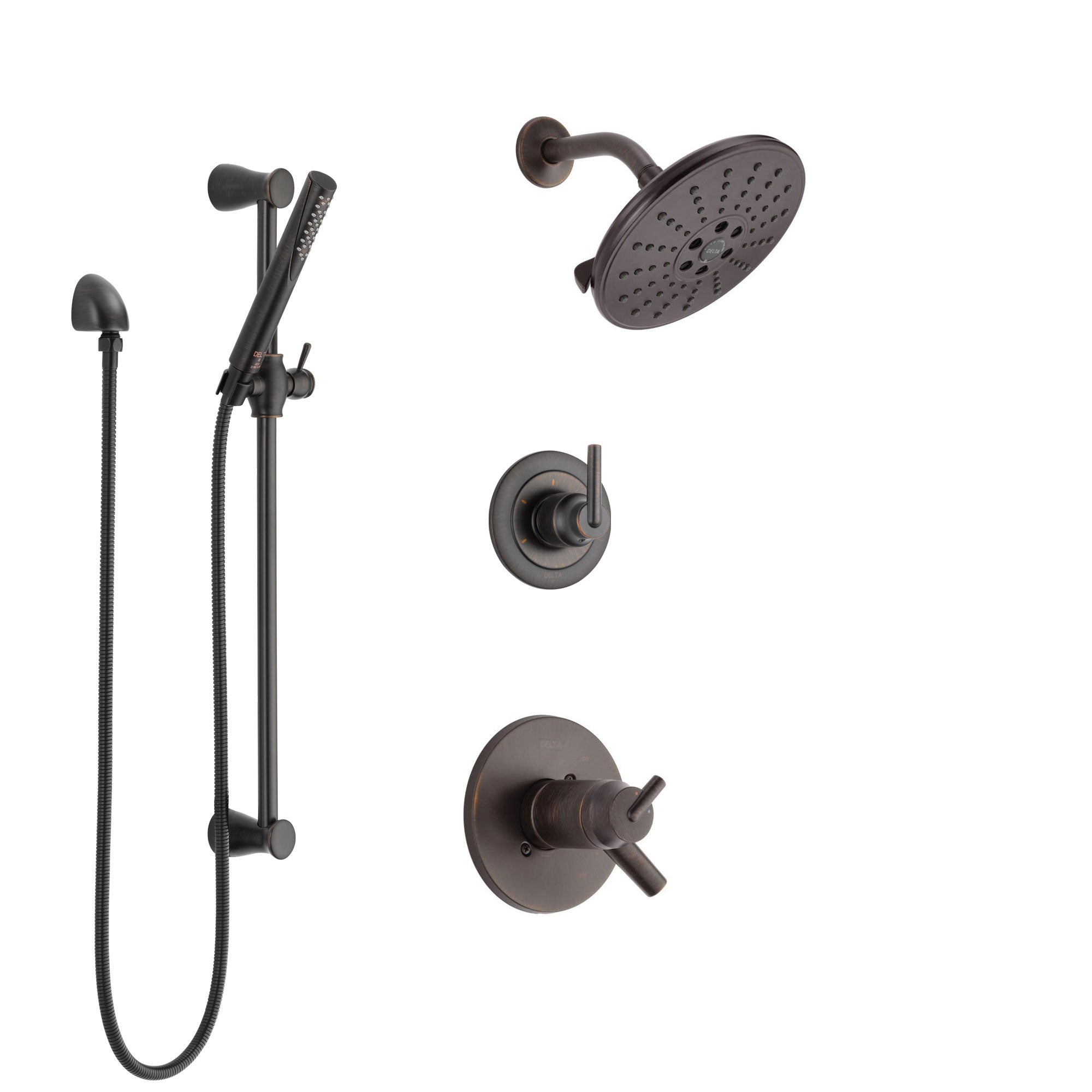 Delta Trinsic Venetian Bronze Shower System with Dual Thermostatic Control Handle, Diverter, Showerhead, and Hand Shower with Slidebar SS17T2592RB5