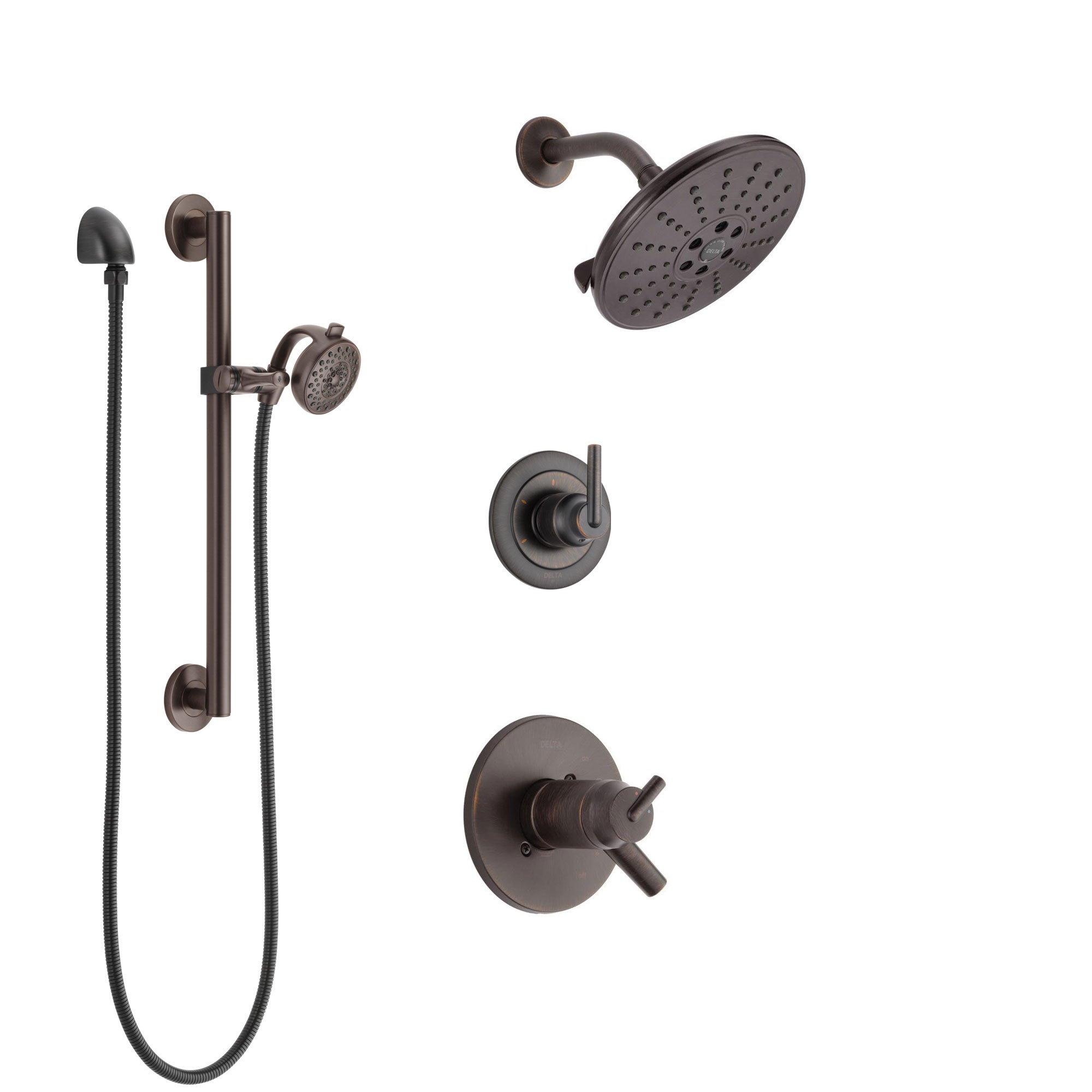 Delta Trinsic Venetian Bronze Shower System with Dual Thermostatic Control Handle, Diverter, Showerhead, and Hand Shower with Grab Bar SS17T2592RB6
