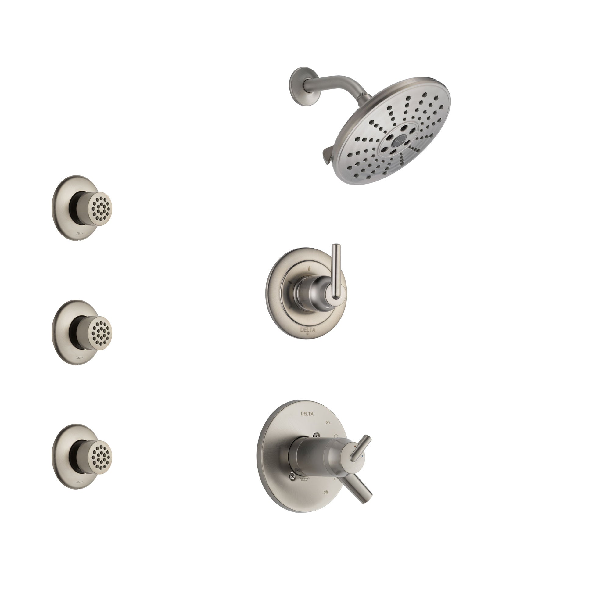 Delta Trinsic Dual Thermostatic Control Handle Stainless Steel Finish Shower System, 3-Setting Diverter, Showerhead, and 3 Body Sprays SS17T2592SS2
