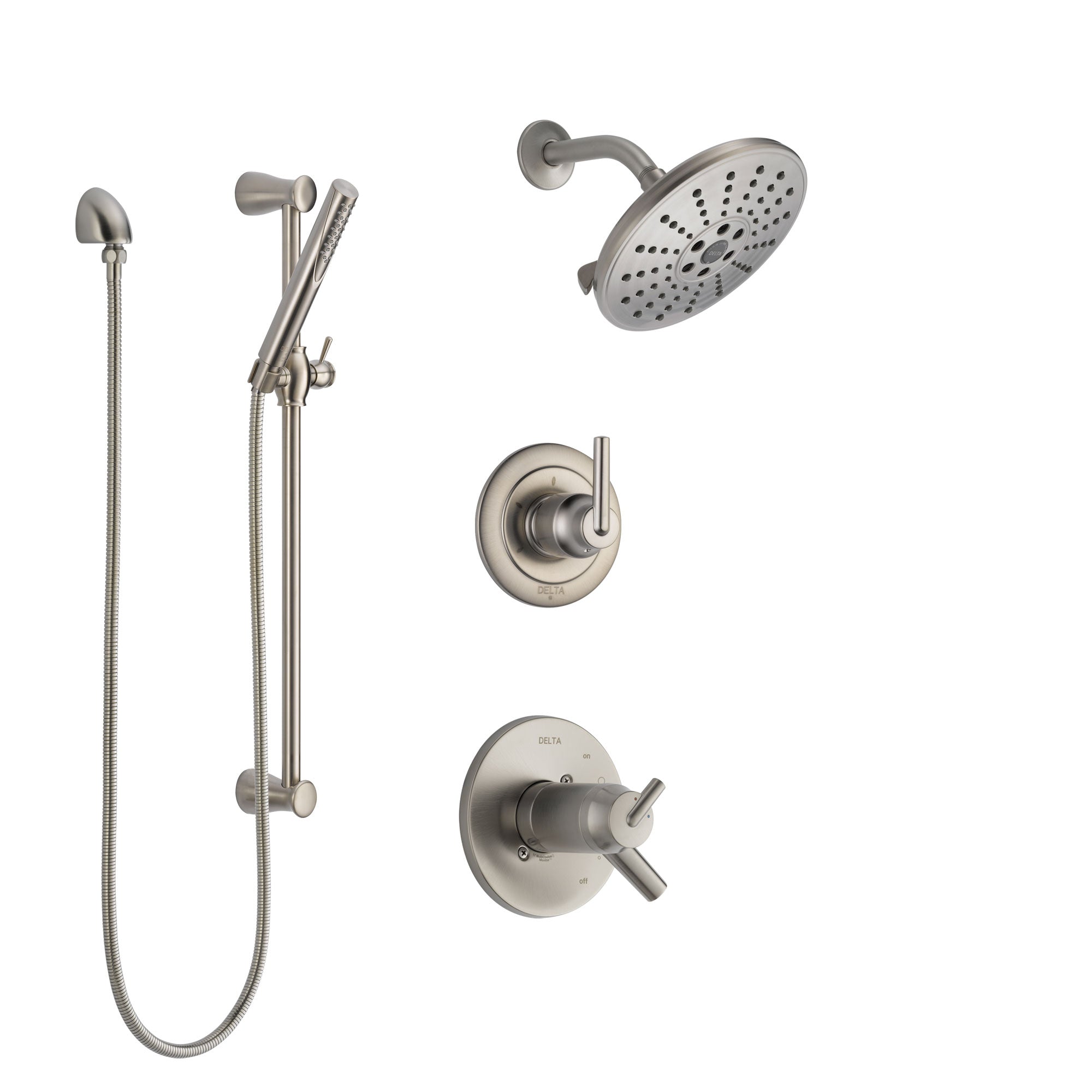 Delta Trinsic Dual Thermostatic Control Handle Stainless Steel Finish Shower System, Diverter, Showerhead, and Hand Shower with Slidebar SS17T2592SS5