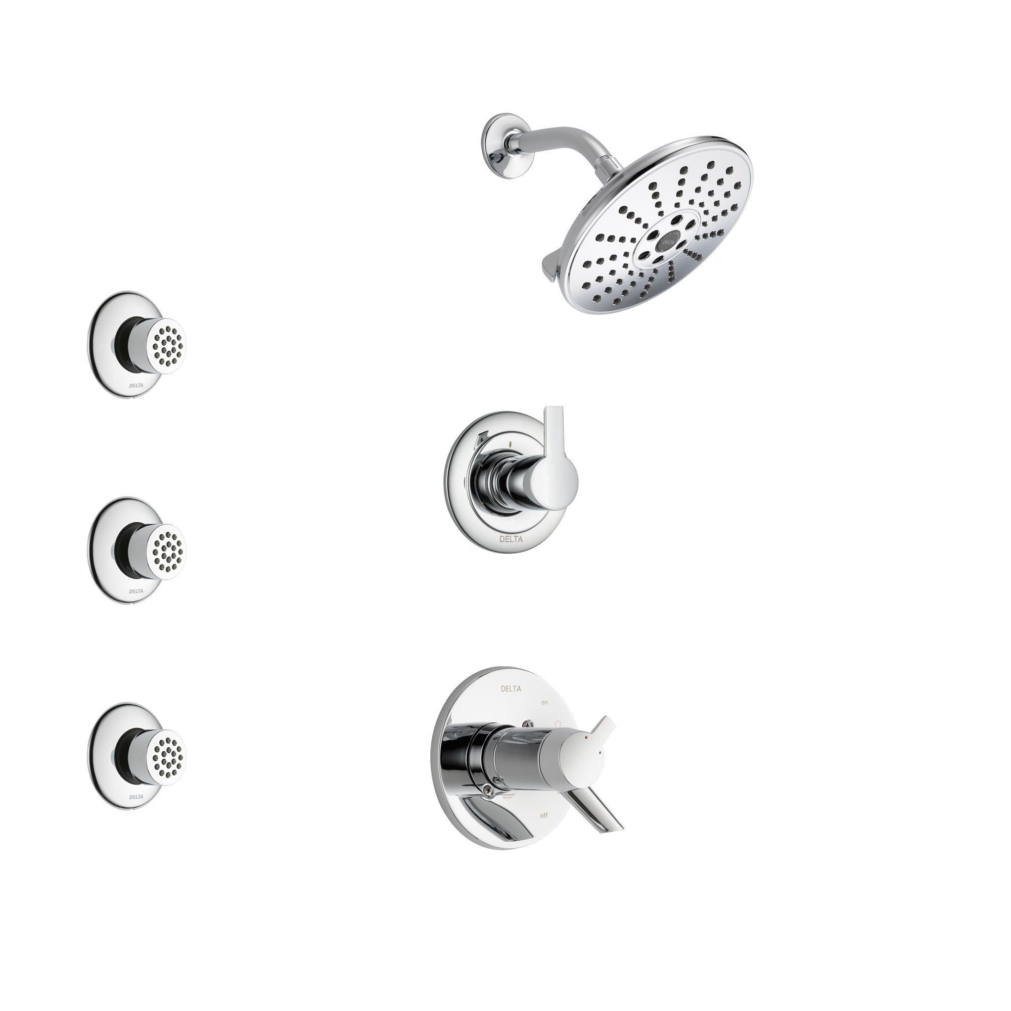 Delta Compel Chrome Finish Shower System with Dual Thermostatic Control Handle, 3-Setting Diverter, Showerhead, and 3 Body Sprays SS17T26111