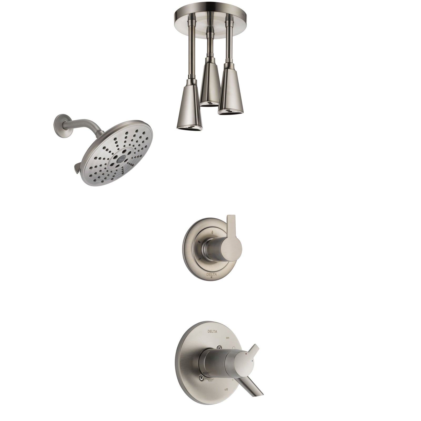 Delta Compel Dual Thermostatic Control Handle Stainless Steel Finish Shower System, Diverter, Showerhead, and Ceiling Mount Showerhead SS17T2611SS6
